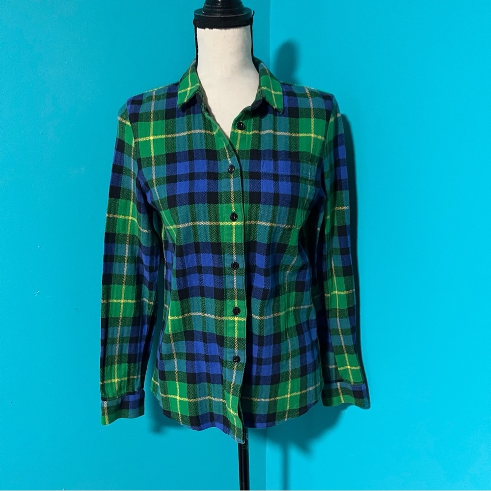 Madewell M Blue Green Plaid Flannel Button Down Shirt 100% Cotton